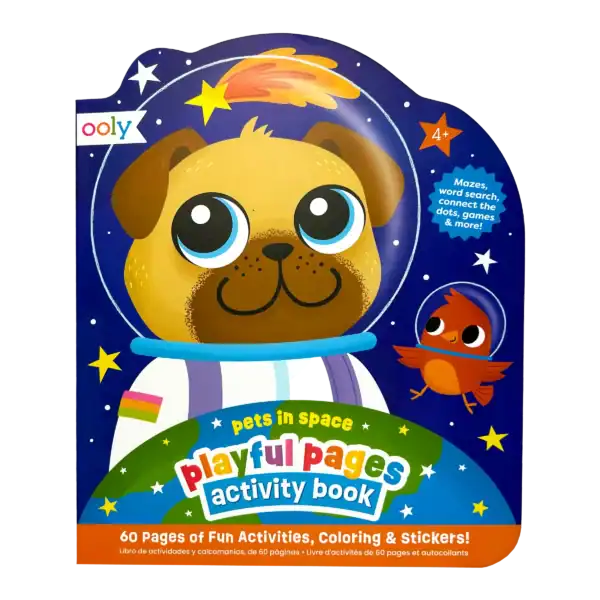 Children's activity book with space-themed cover