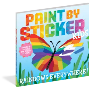 Paint by sticker kids book with rainbow butterfly.