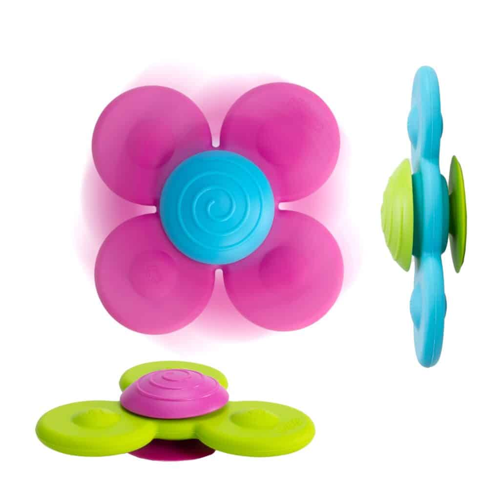 Colorful silicone suction cup toys in various angles.