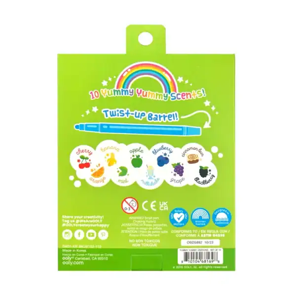 Colorful scented marker set packaging with various scents.