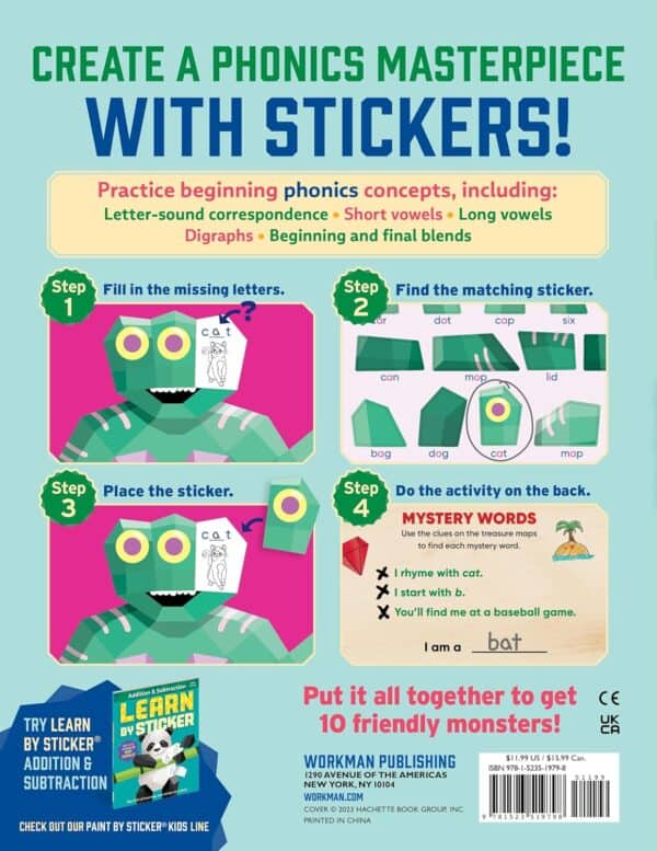 Phonics sticker activity book for beginners.
