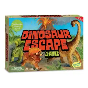 Dinosaur Escape game box showing volcano and dinosaurs.