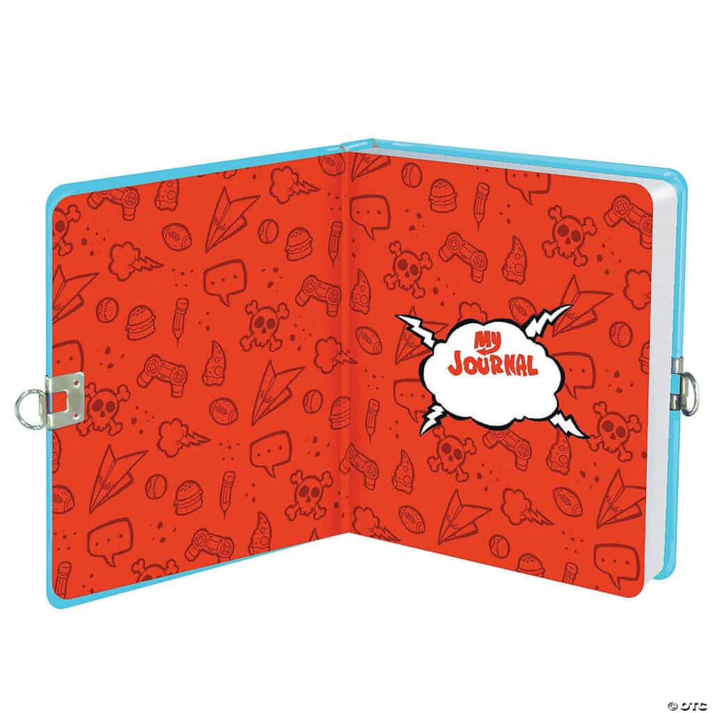 Open journal with colorful illustrations and text.