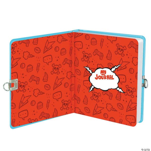 Open journal with colorful illustrations and text.