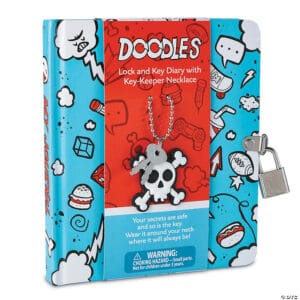 Doodles lock diary with skull necklace and key.