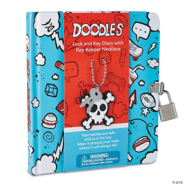 Doodles lock diary with skull necklace and key.