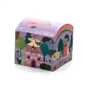 Colorful treasure chest with fairy tale illustrations
