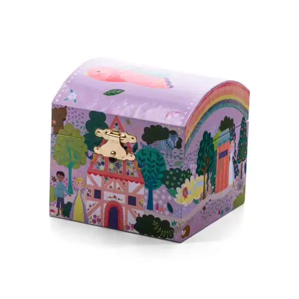 Colorful treasure chest with fairy tale illustrations