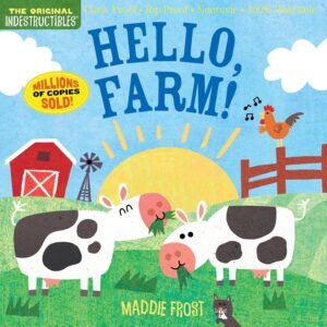 Children's book cover with farm animals and barn.