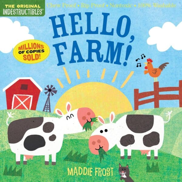 Children's book cover with farm animals and barn.