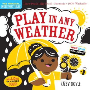 Colorful book cover with child and umbrella.