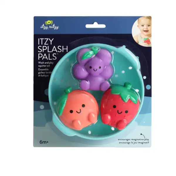 Colorful fruit bath toys for children.