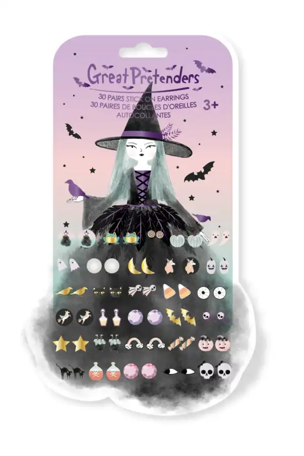 Halloween-themed stick-on earrings for kids.