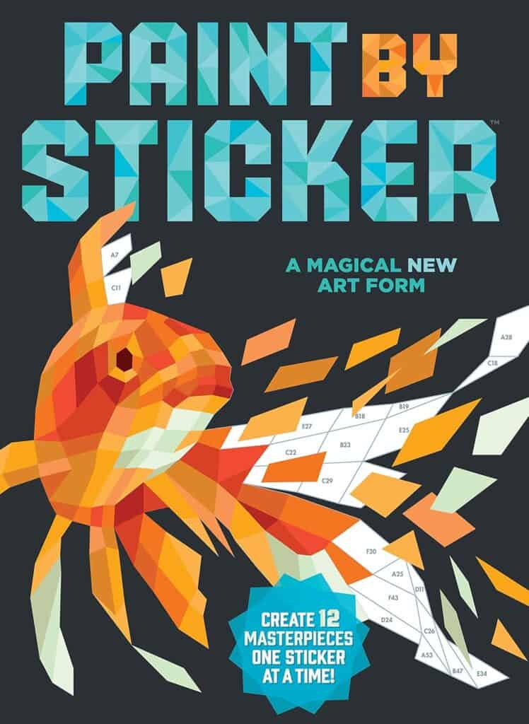 Paint by sticker book cover with geometric fish.