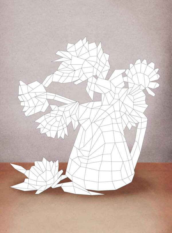 Geometric vase with flowers illustration.