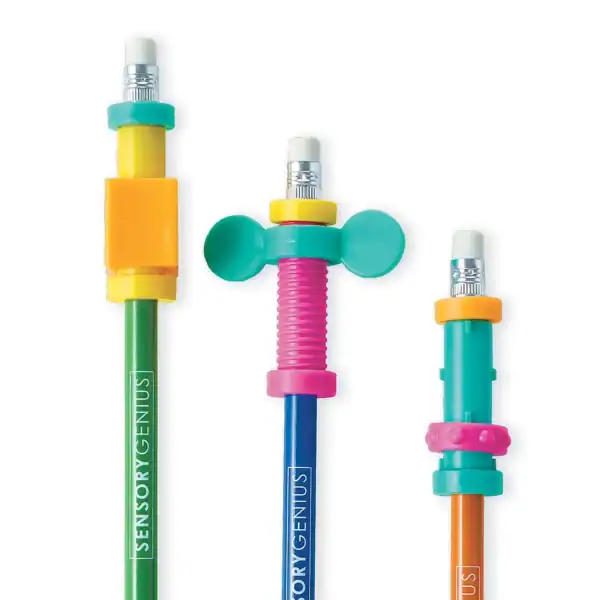 Colorful sensory pencil toppers for grip support