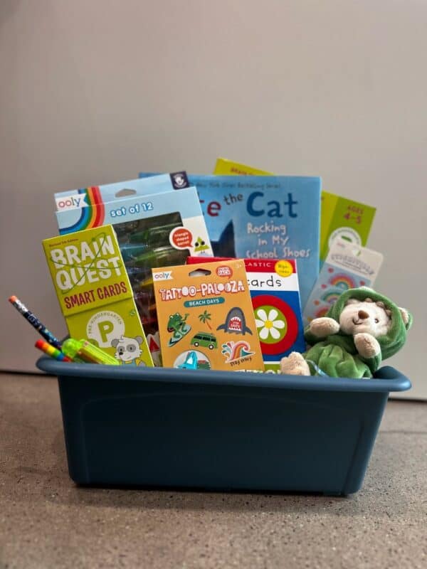 Children's toy and book gift basket