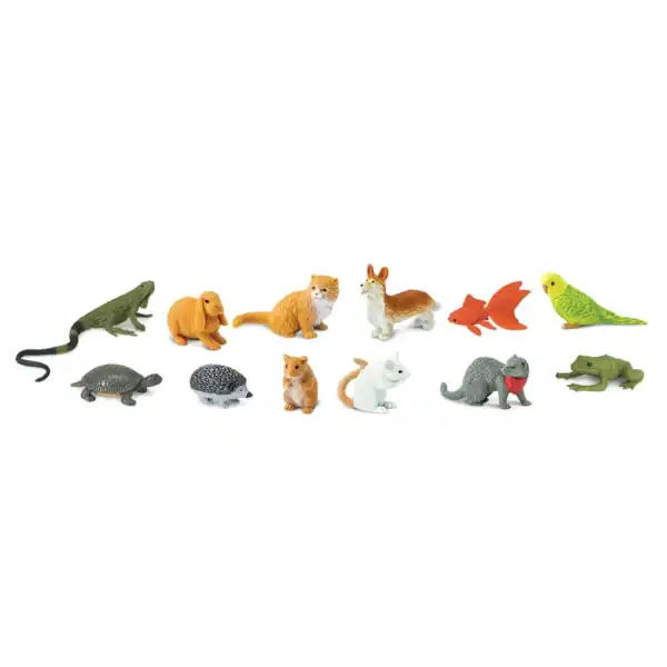 Collection of small animal figurines including pets.