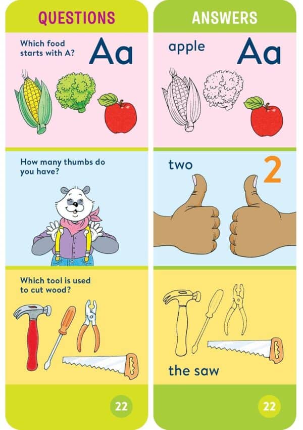 Educational illustration with questions and answers.