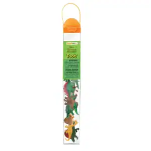 Tube of dinosaur toy figures.