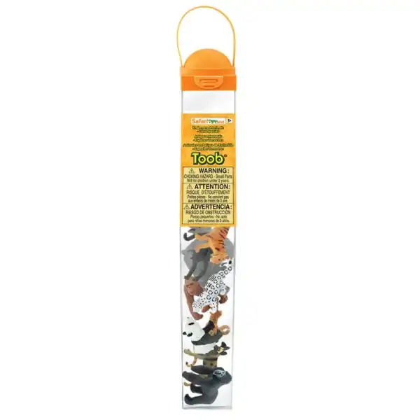 Safari animal toy figures in clear tube.
