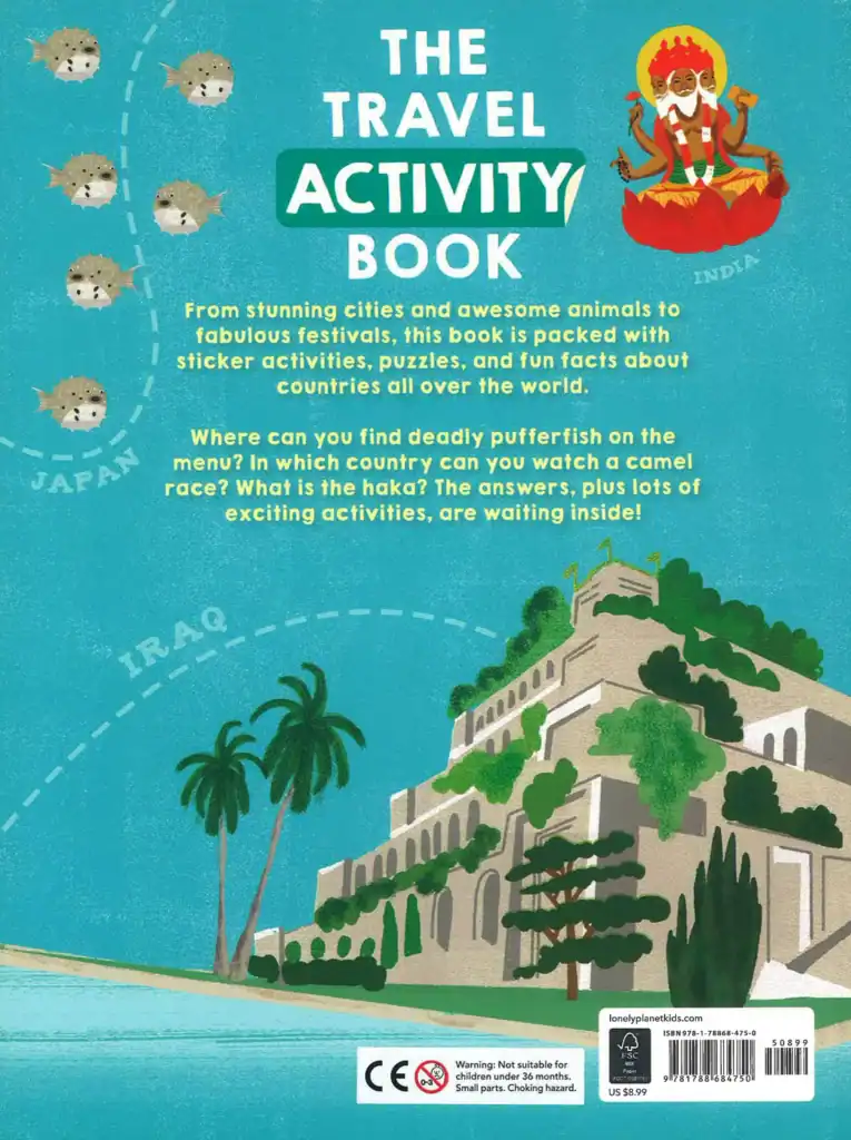 Travel activity book with global puzzles and activities.