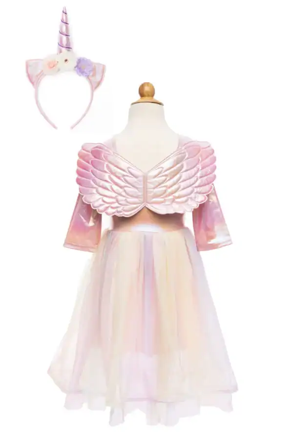 Pink unicorn costume for kids with wings.