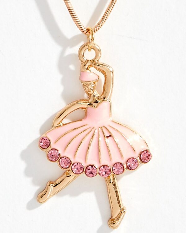 Gold ballet dancer pendant with pink crystals