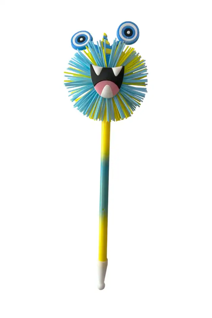 Playful monster-themed pen with bristle head.