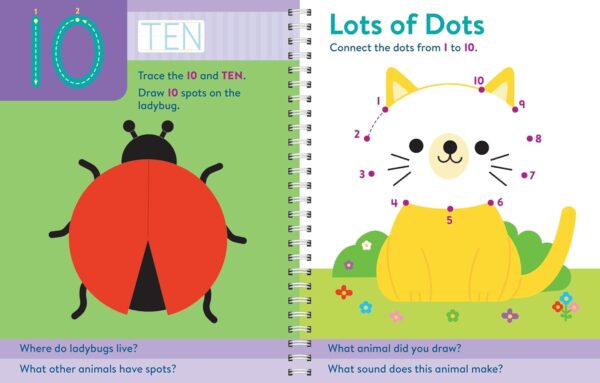 Children's book page with counting activities and drawing.