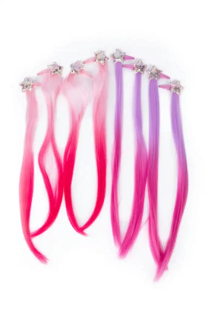 Colorful hair extensions with star clips