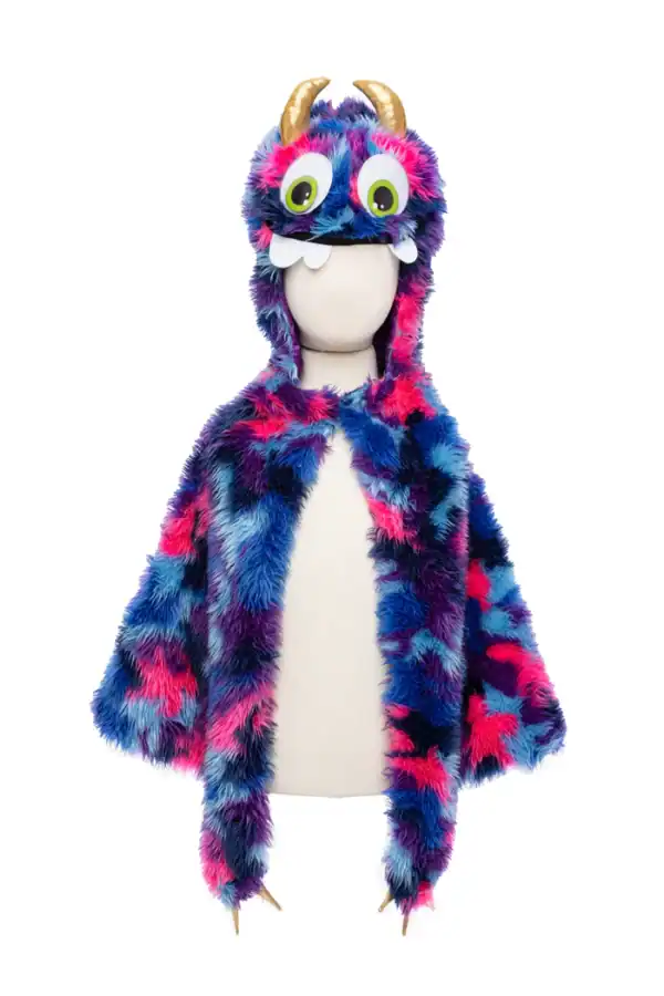 Colorful monster costume with horns and big eyes