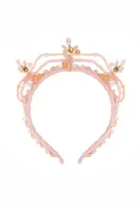Pink ornate beaded crown with gold accents.