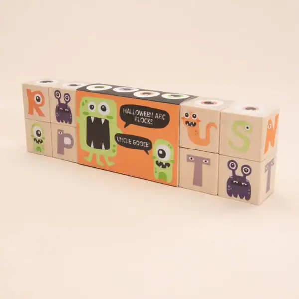 Halloween ABC blocks with monster designs.