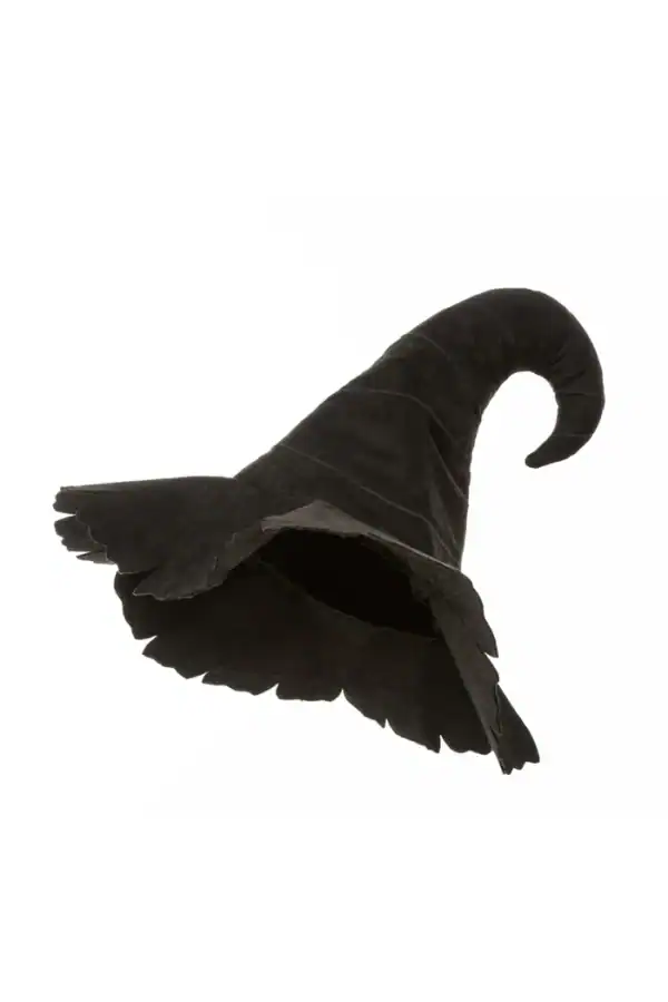 Black witch hat with curved tip