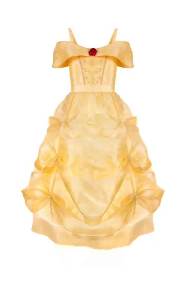 Yellow princess ball gown with rose embellishment.