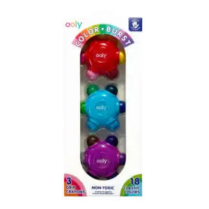 Colorful Ooly grip crayons in vibrant packaging.