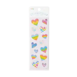 Colorful heart-shaped stickers on a sheet
