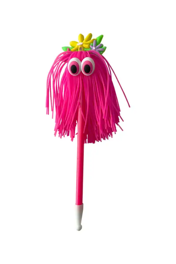 Pink novelty pen with googly eyes and flowers