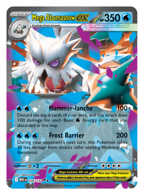 Mega Abomasnow EX Pokémon card with abilities.