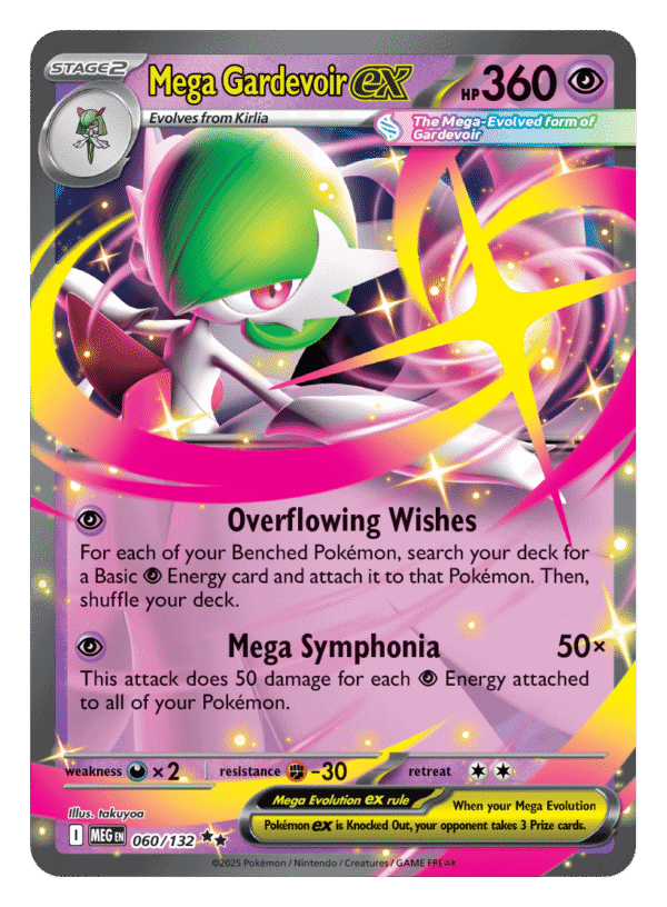 Mega Gardevoir EX Pokémon card with abilities and stats.