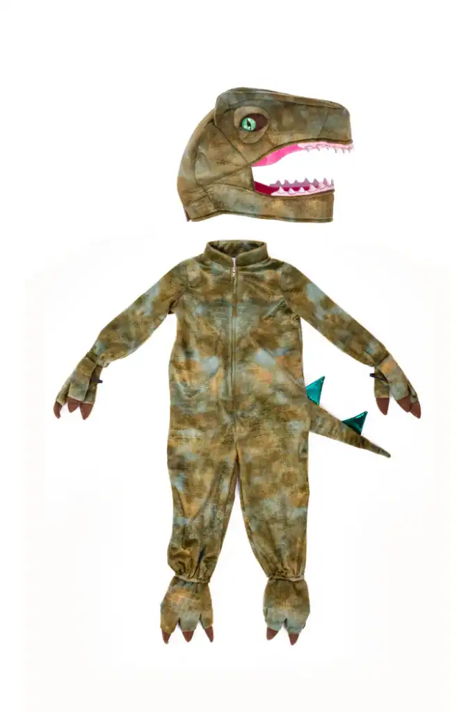 Kids dinosaur costume with headpiece and tail.