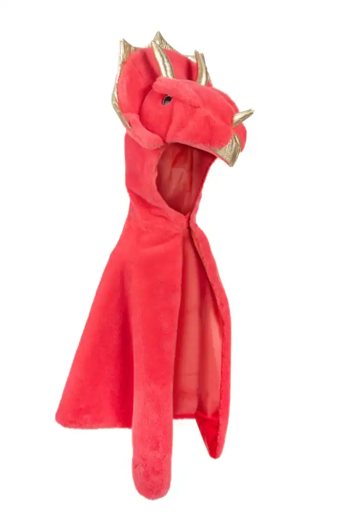Red dragon costume hood with gold horns.