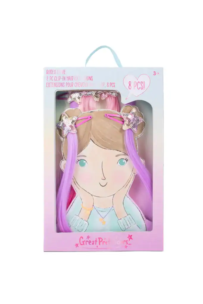 Colorful clip-in hair extensions for kids.