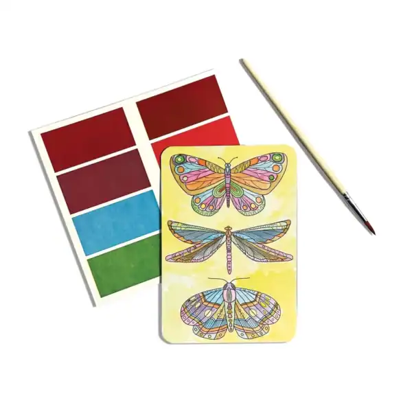 Colorful butterfly art with palette and brush