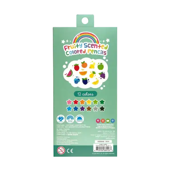 Fruity scented colored pencils box, 12 vibrant colors.