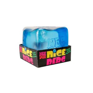 Blue squishy toy in colorful packaging.