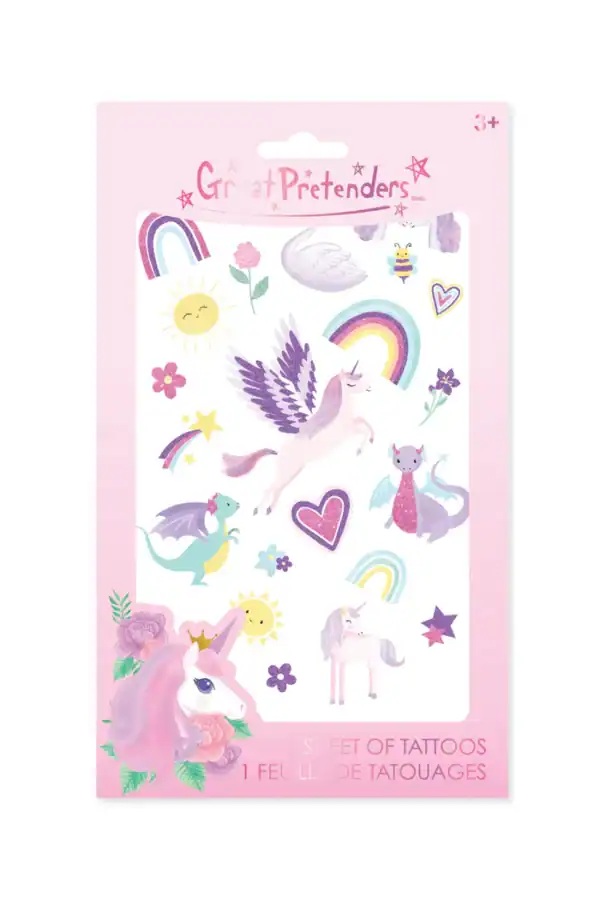Colorful unicorn and dragon tattoos for kids