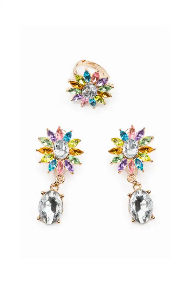 Colorful gemstone earrings and ring set