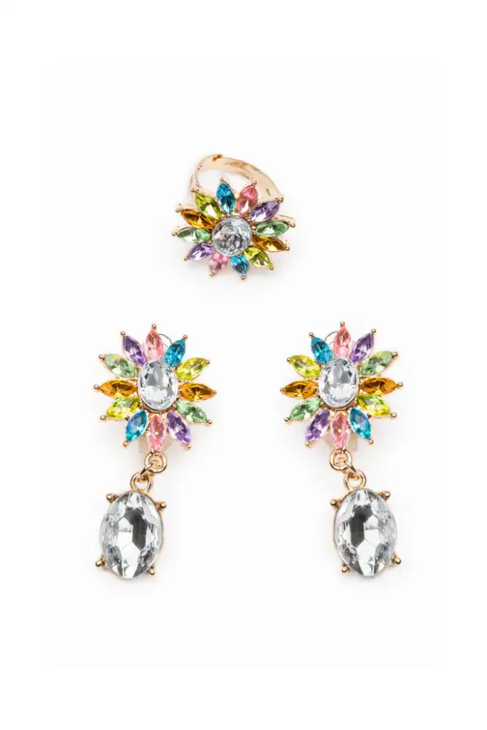 Colorful gemstone earrings and ring set